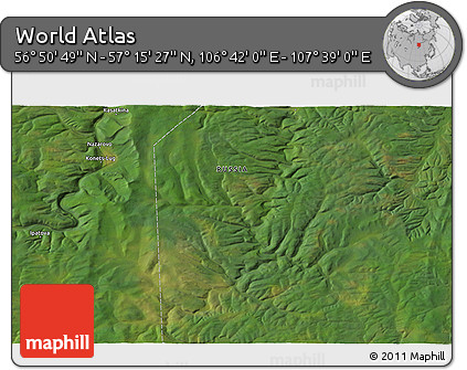 Satellite 3D Map of the Area around 57° 3' 8" N, 107° 10' 30" E