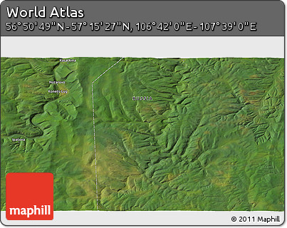 Satellite 3D Map of the Area around 57° 3' 8" N, 107° 10' 30" E
