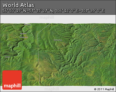 Satellite 3D Map of the Area around 57° 3' 8" N, 107° 10' 30" E