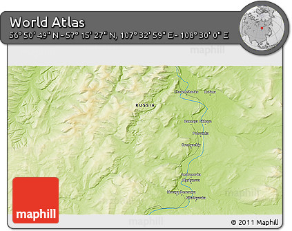 Physical 3D Map of the Area around 57° 3' 8" N, 108° 1' 30" E