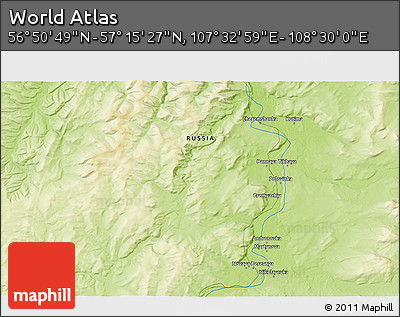 Physical 3D Map of the Area around 57° 3' 8" N, 108° 1' 30" E