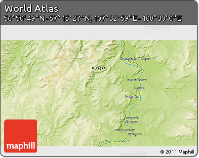Physical 3D Map of the Area around 57° 3' 8" N, 108° 1' 30" E
