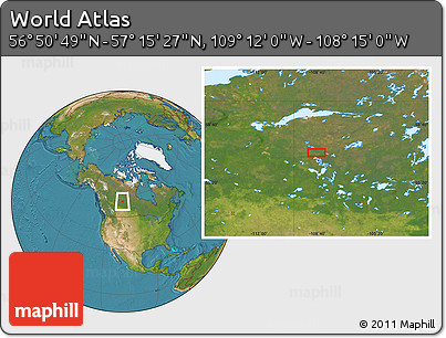 Satellite Location Map of the Area around 57° 3' 8" N, 108° 43' 29" W