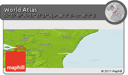 Physical Panoramic Map of the Area around 57° 3' 8" N, 10° 16' 30" E