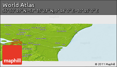 Physical Panoramic Map of the Area around 57° 3' 8" N, 10° 16' 30" E