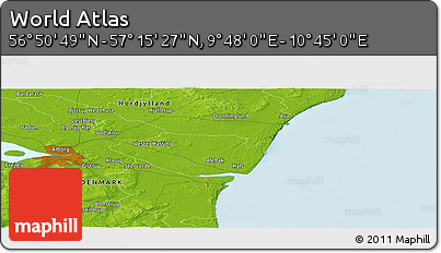 Physical Panoramic Map of the Area around 57° 3' 8" N, 10° 16' 30" E