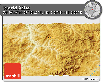 Physical 3D Map of the Area around 57° 3' 8" N, 110° 34' 29" E