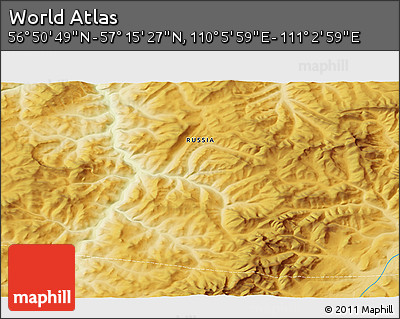 Physical 3D Map of the Area around 57° 3' 8" N, 110° 34' 29" E