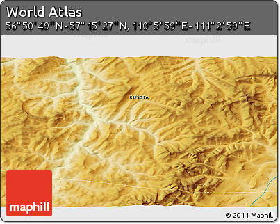 Physical 3D Map of the Area around 57° 3' 8" N, 110° 34' 29" E