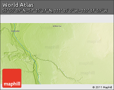 Physical 3D Map of the Area around 57° 3' 8" N, 111° 16' 30" W
