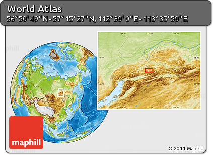 Physical Location Map of the Area around 57° 3' 8" N, 113° 7' 30" E