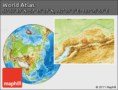Physical Location Map of the Area around 57° 3' 8" N, 113° 7' 30" E