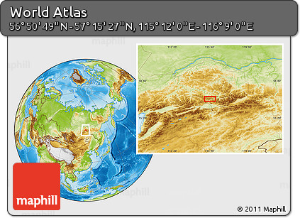 Physical Location Map of the Area around 57° 3' 8" N, 115° 40' 30" E
