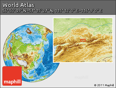 Physical Location Map of the Area around 57° 3' 8" N, 115° 40' 30" E