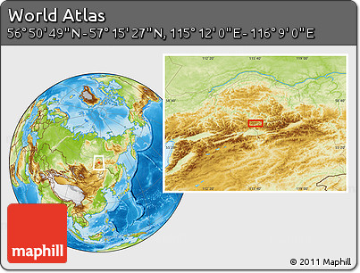 Physical Location Map of the Area around 57° 3' 8" N, 115° 40' 30" E