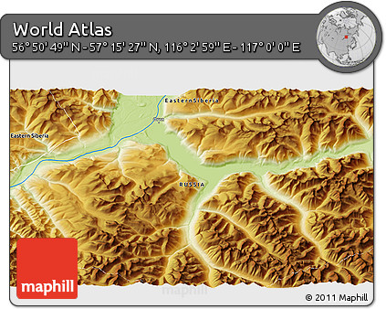 Physical 3D Map of the Area around 57° 3' 8" N, 116° 31' 30" E