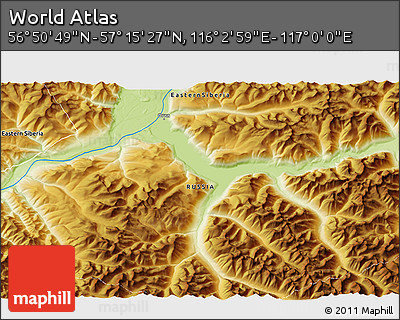 Physical 3D Map of the Area around 57° 3' 8" N, 116° 31' 30" E