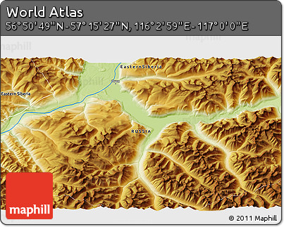 Physical 3D Map of the Area around 57° 3' 8" N, 116° 31' 30" E