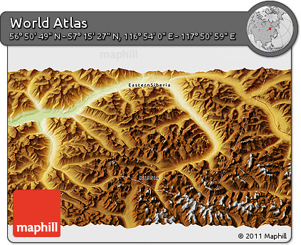 Physical 3D Map of the Area around 57° 3' 8" N, 117° 22' 30" E