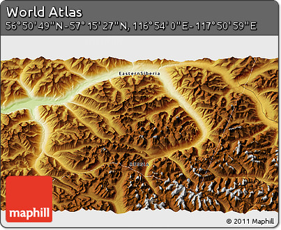 Physical 3D Map of the Area around 57° 3' 8" N, 117° 22' 30" E