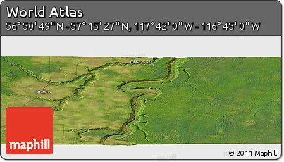 Satellite Panoramic Map of the Area around 57° 3' 8" N, 117° 13' 29" W