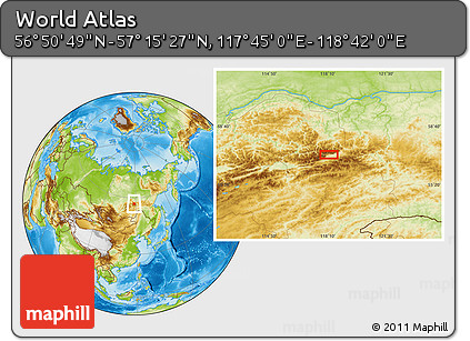 Physical Location Map of the Area around 57° 3' 8" N, 118° 13' 29" E