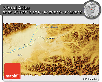 Physical 3D Map of the Area around 57° 3' 8" N, 119° 4' 29" E