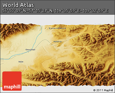 Physical 3D Map of the Area around 57° 3' 8" N, 119° 4' 29" E