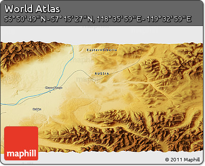Physical 3D Map of the Area around 57° 3' 8" N, 119° 4' 29" E