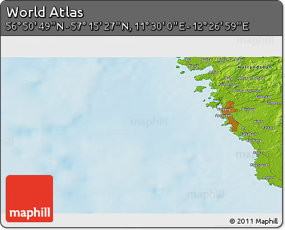 Physical 3D Map of the Area around 57° 3' 8" N, 11° 58' 29" E