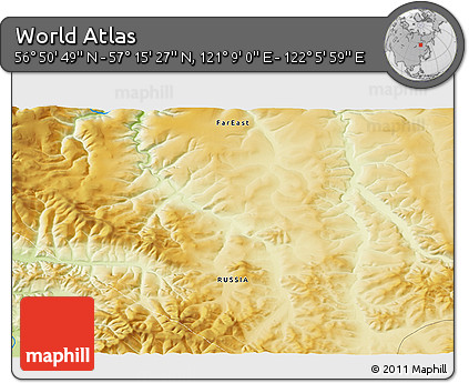 Physical 3D Map of the Area around 57° 3' 8" N, 121° 37' 30" E