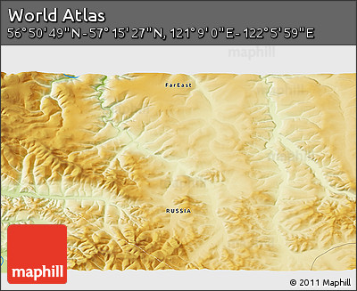 Physical 3D Map of the Area around 57° 3' 8" N, 121° 37' 30" E