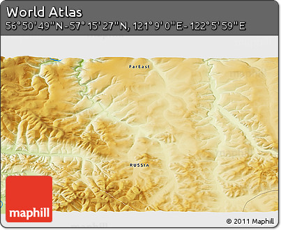 Physical 3D Map of the Area around 57° 3' 8" N, 121° 37' 30" E