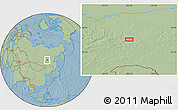 Savanna Style Location Map of the area around 57° 3' 8" N, 122° 28' 29" E, hill shading