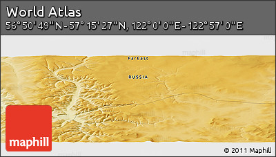 Physical Panoramic Map of the Area around 57° 3' 8" N, 122° 28' 29" E