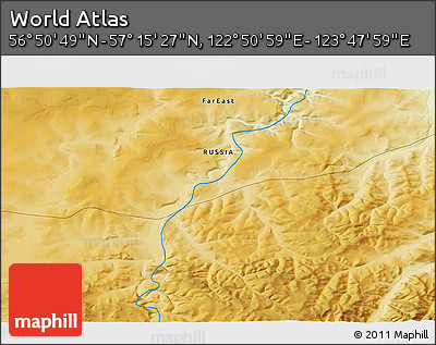 Physical 3D Map of the Area around 57° 3' 8" N, 123° 19' 29" E