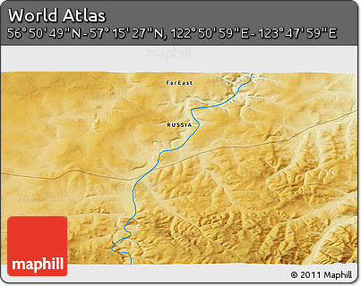 Physical 3D Map of the Area around 57° 3' 8" N, 123° 19' 29" E