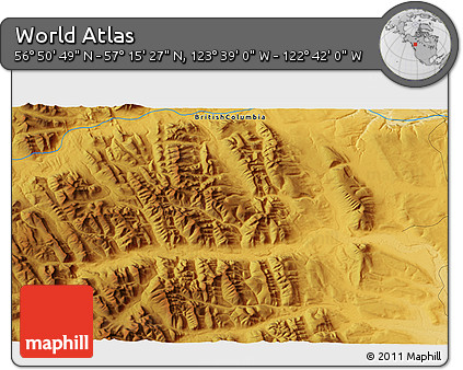 Physical 3D Map of the Area around 57° 3' 8" N, 123° 10' 30" W