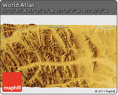 Physical 3D Map of the Area around 57° 3' 8" N, 123° 10' 30" W