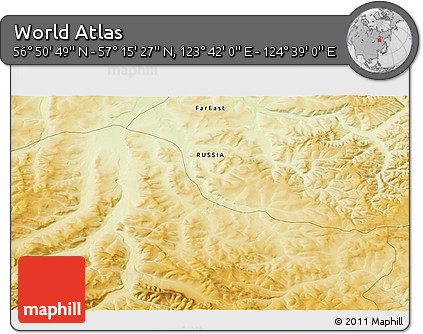 Physical 3D Map of the Area around 57° 3' 8" N, 124° 10' 30" E