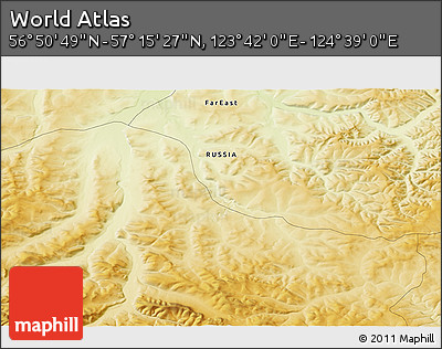 Physical 3D Map of the Area around 57° 3' 8" N, 124° 10' 30" E
