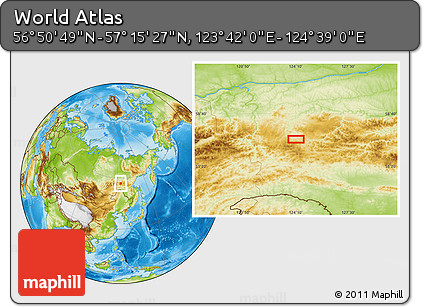 Physical Location Map of the Area around 57° 3' 8" N, 124° 10' 30" E