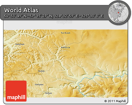 Physical 3D Map of the Area around 57° 3' 8" N, 125° 1' 30" E