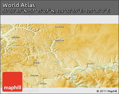 Physical 3D Map of the Area around 57° 3' 8" N, 125° 1' 30" E