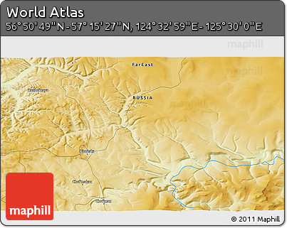 Physical 3D Map of the Area around 57° 3' 8" N, 125° 1' 30" E