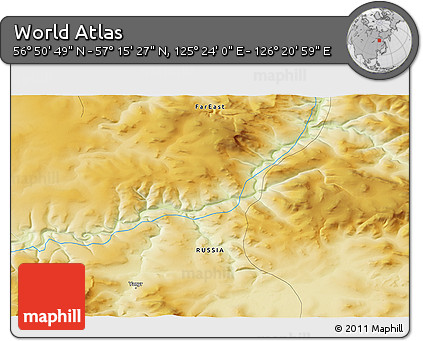 Physical 3D Map of the Area around 57° 3' 8" N, 125° 52' 30" E