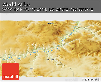 Physical 3D Map of the Area around 57° 3' 8" N, 125° 52' 30" E