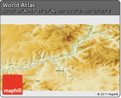 Physical 3D Map of the Area around 57° 3' 8" N, 125° 52' 30" E