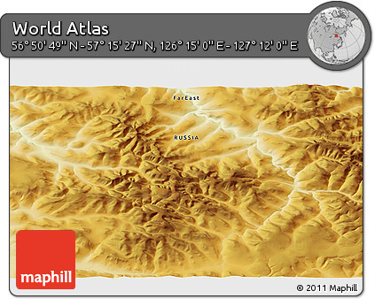 Physical 3D Map of the Area around 57° 3' 8" N, 126° 43' 29" E