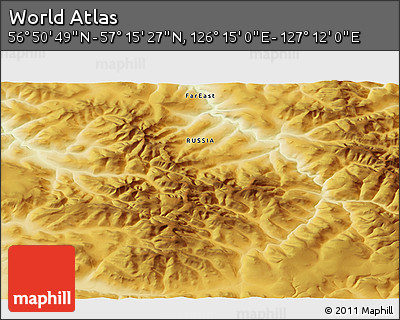 Physical 3D Map of the Area around 57° 3' 8" N, 126° 43' 29" E